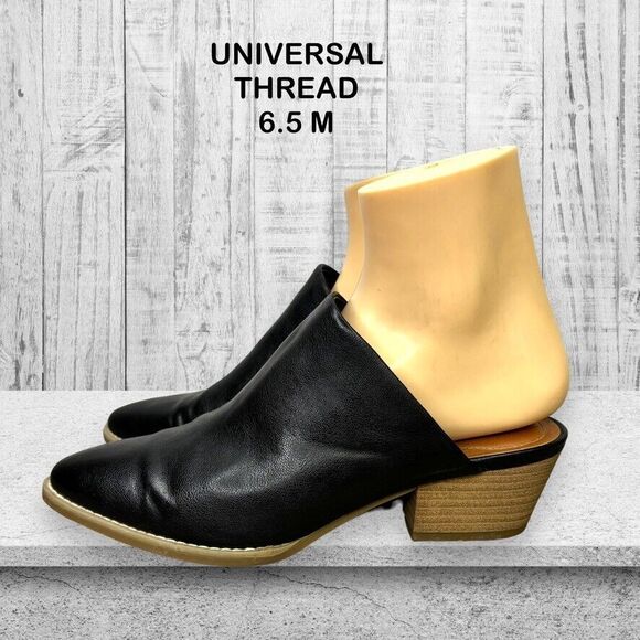 Universal Thread Black Faux Leather Mid Block Heel Mule Womens Size 6.5‎ M - Picture 1 of 11